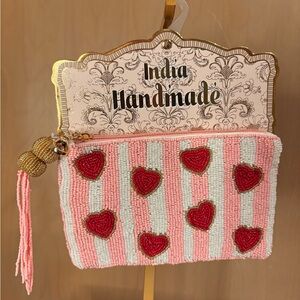 Handmade Pink and Red Heart Beaded Wallet